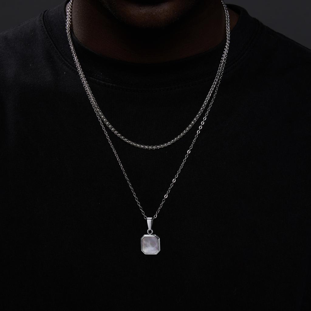 Vnox Stackable Men Necklaces Set, Geometric Square Lapis Lazuli Stone Pendant, Casual Male Boy Collar
