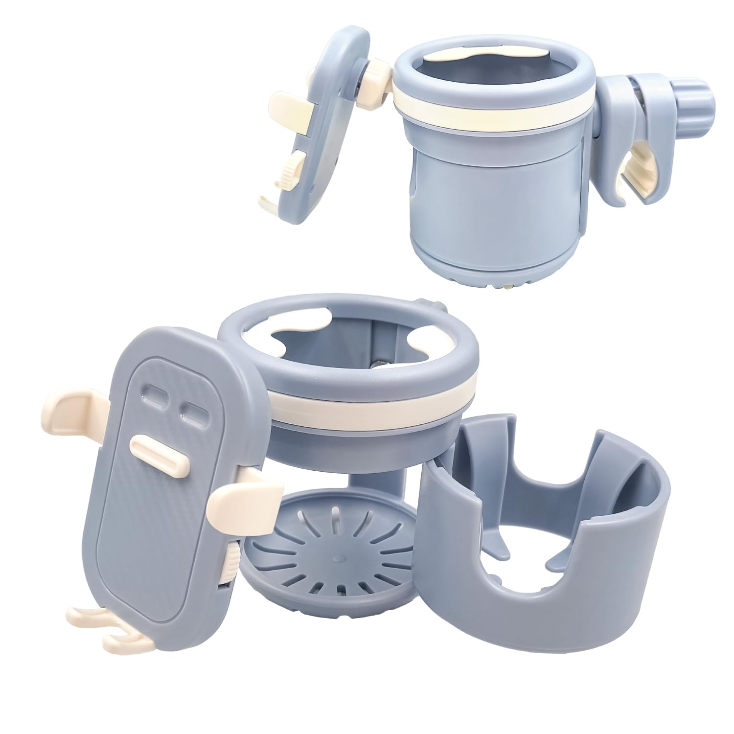 

Держатель для напитков со смартфоном двойной для колясок и велосипедов подставка, хранение, (синий) синий