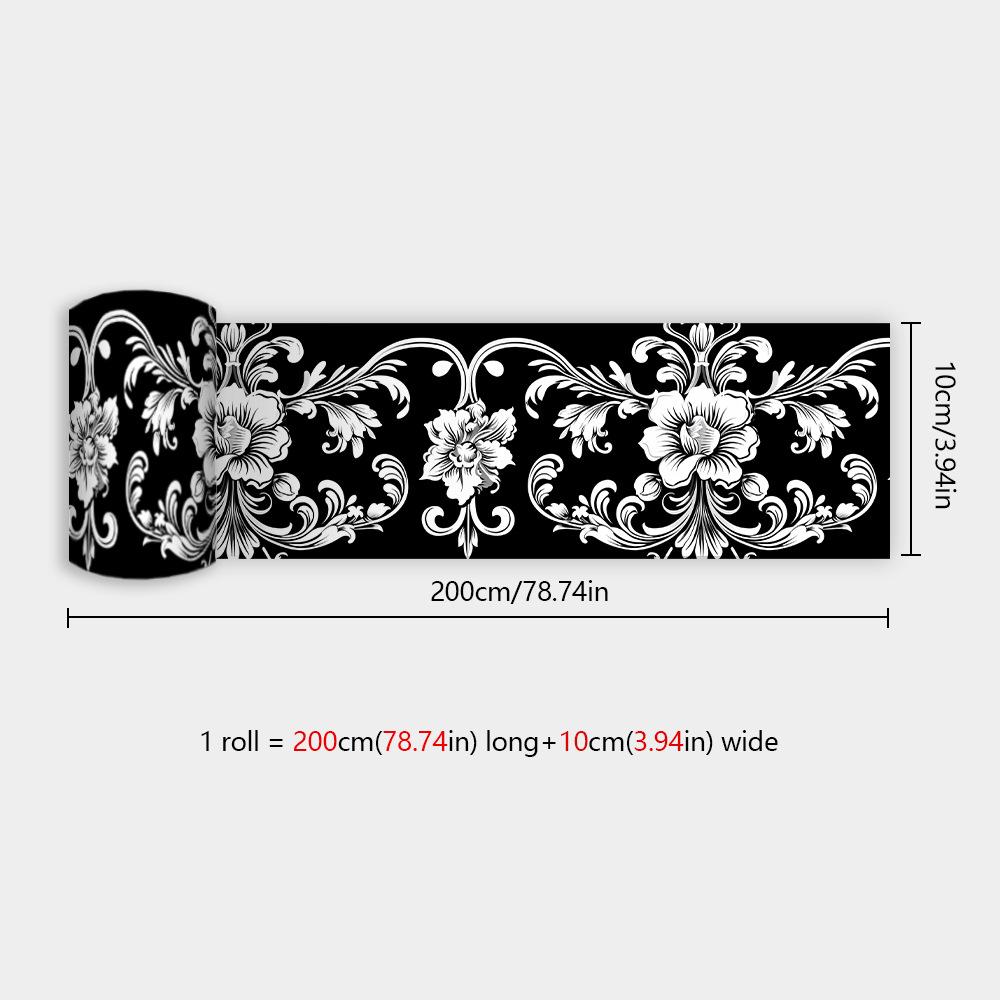 

Черный фон с белым узорным поясом, наклейки для украшения стен дома в ванной комнате