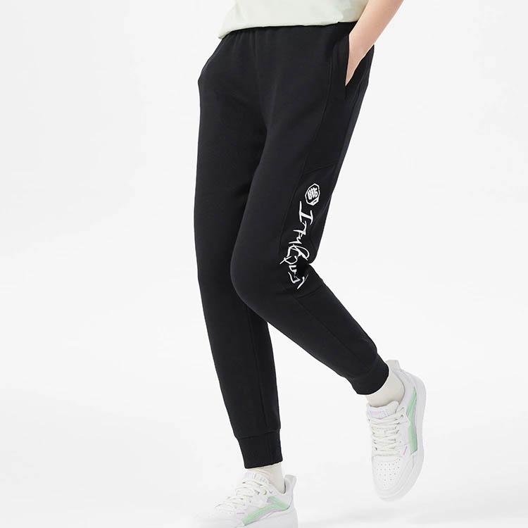 Li Ning Badfive Letter Print Cuffed Sports Pants Women Pants Black AKLS126-3