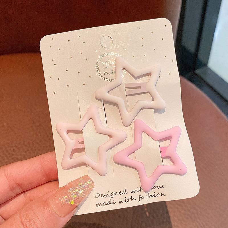 3/4pcs  Frosted Simple Hair Clips for Girls Star Oval Triangle Square Hair Clips Kids Snap Hair Clips Pentagram BB Clip