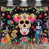 1 piece of vibrant Day of the Dead sugar skull background fabric - for Mexican Carnival dandelion celebration decoration.PMJ
