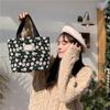Elegant Embroidered Daisy Floral Handbag Soft Cotton Linen Tote Bag For Moms