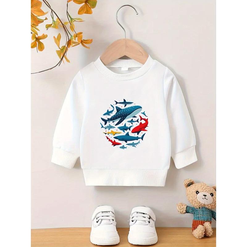 European Size Cool Cartoon Print Pattern, 0-3 Year Old Baby Boy Skin Friendly Soft Spring and Autumn Baby Thin Versatile Round Neck Hoodie
