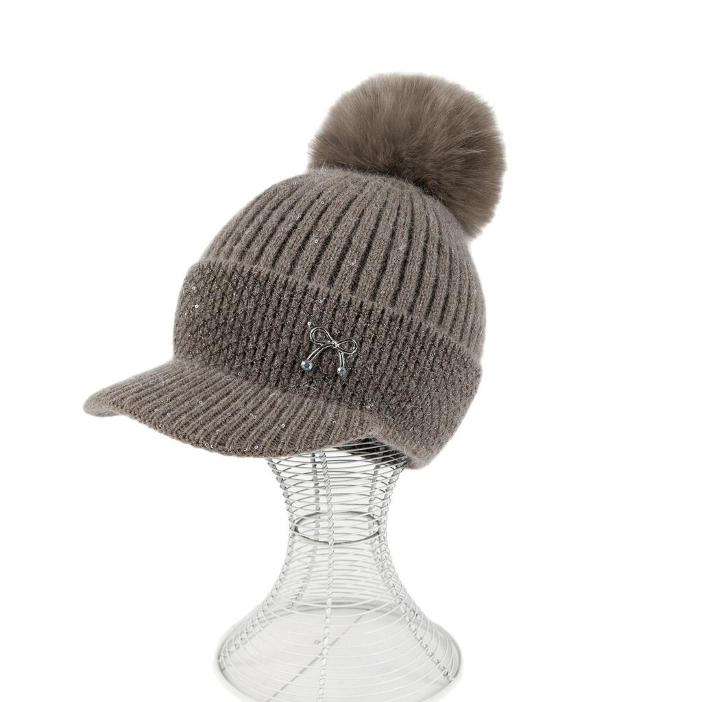Rabbit Fur Knitted Hat Women'S Winter Velvet Thickened Thermal Ear Protection Hat Big Head Circumference Shows Small Face Cycling Baseball Cap