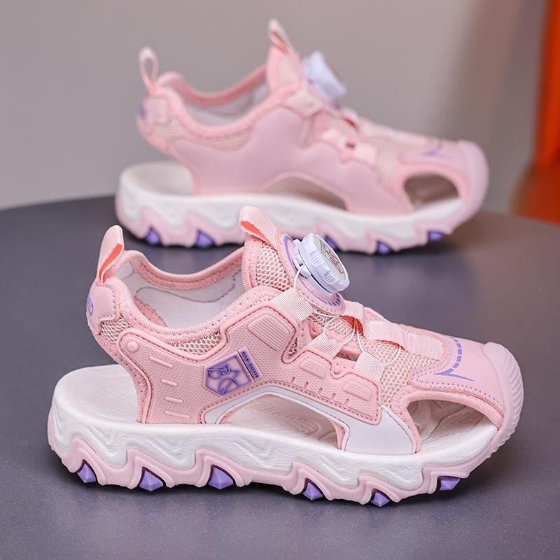 Summer 2025 New Boys Hollow Mesh Sandals Bag Head Beach Shoes Knob Buckle Soft Sole Children's Sports Sandals