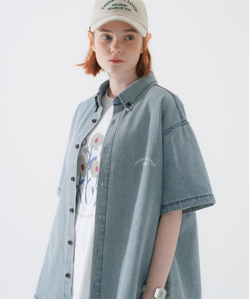 WV PROJECT Summer Loud Denim Short Sleeve Shirt Vintage Blue Mjss7663