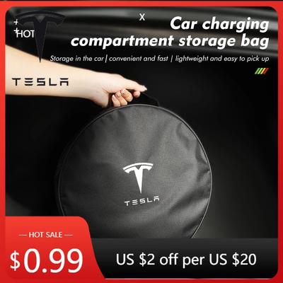 Pegatina de Coche Tesla Cargador de Coche EV Almacenamiento Redondo Oxford Recargable Bolsa para Pistolas Para Tesla Model 3 S Y X