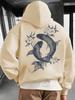 Traditional Oriental Line Drawing Koi Design Men Hip Hop Sports Hoodie Versatile Soft Loose Casual Sweatshirt