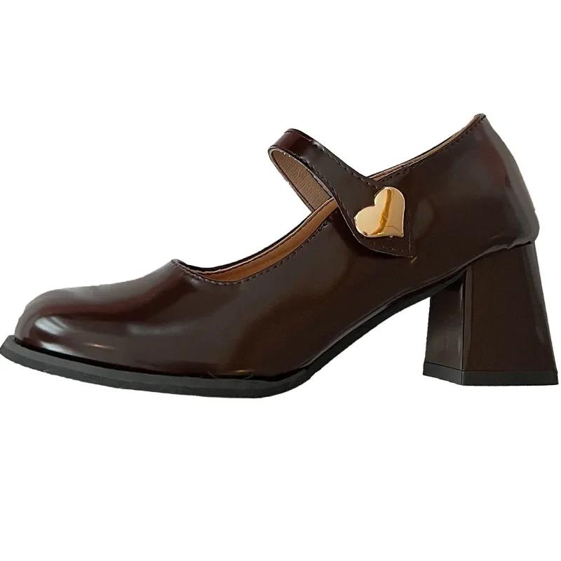 Mary Jane Women's Women Thick Heels Buckle Lolita School Uniform Student Girls Leather Zapatos De Mujer Wedges Shoes for Women