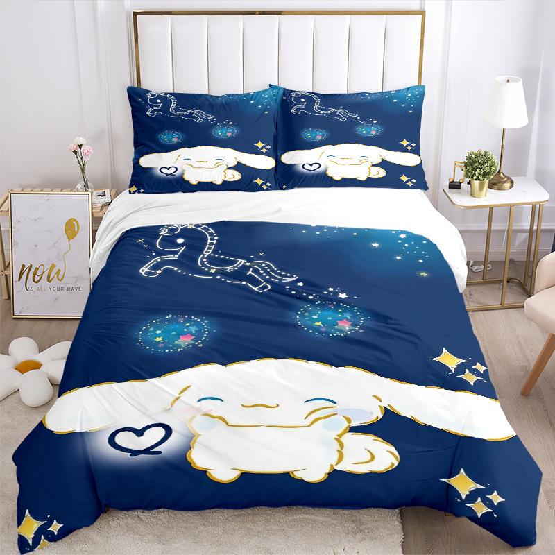 3pcs Happy Cinnamoroll Printed Quilt Set - Soft and Comfortable Quilt Cover for Bedroom, Guest Room and Dormitory Decorative Bedding Set 1 D