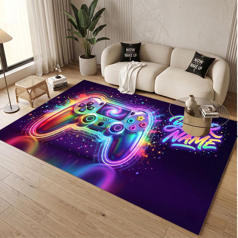 Game Controller Theme Soft Crystal Velvet Rug Custom Name & Text Print Non Slip Floor Rug for Bedroom Living Room