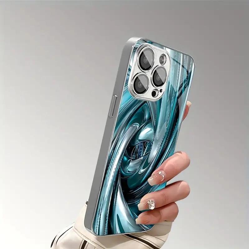 Blue Metallic Texture Irregular Pattern Electroplated Glass Phone Case, Suitable for iPhone 17, 16, 15, 14, 13, 12, 11, Etc.