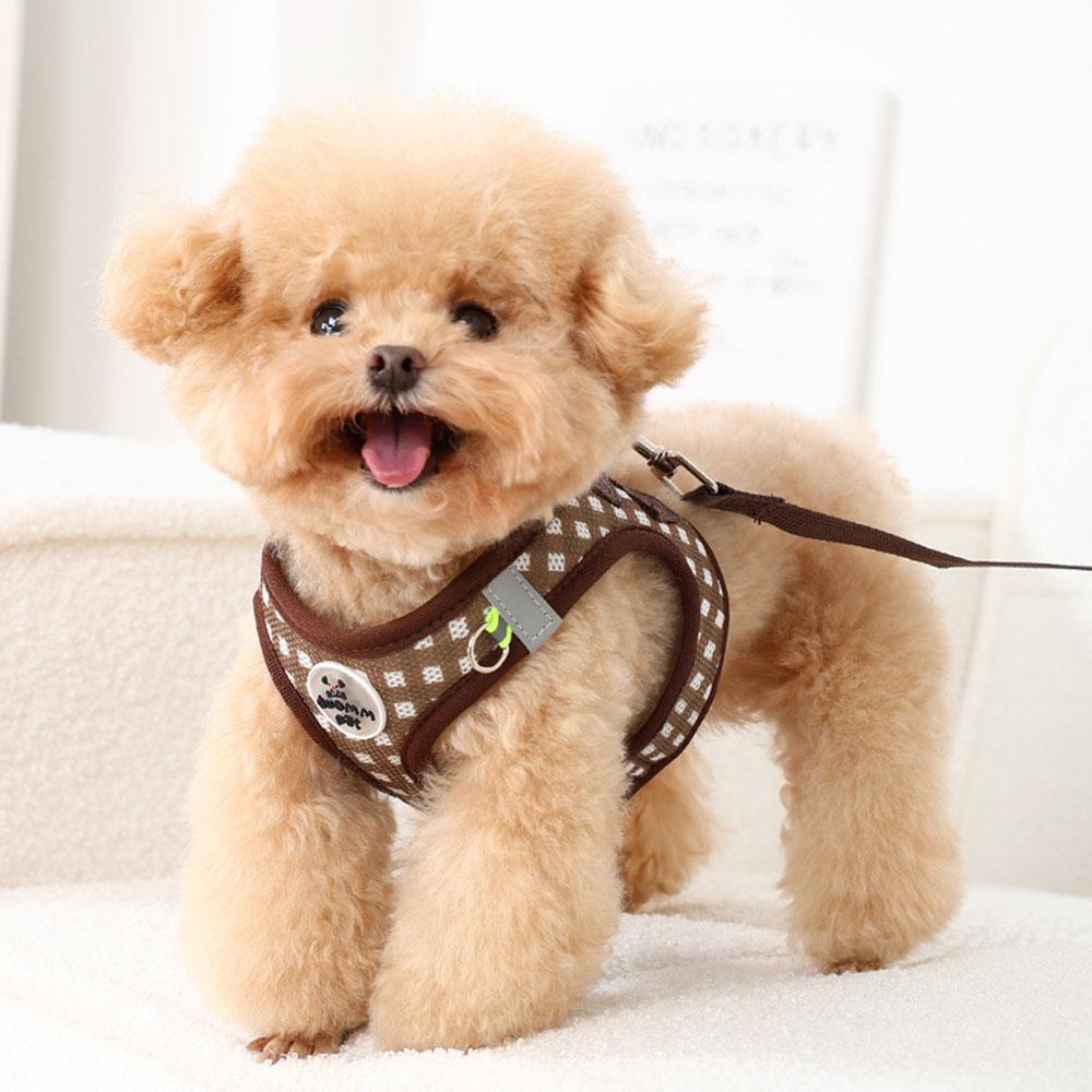 Checkered Pet Harness Kitten Strap Eye Catching Color Puppy Anti Loss Strap Outdoor  Adjustable Reflective Chest Strap