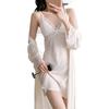 New Acetic Acid Suspender Nightdress Two-piece Lace Pure Desire Wind Backless Loungewear Women's Spring and Autumn Sexy Pajamas Long Sleeves