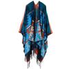 Womens Faux Cashmere Knit Cape Shawl With Slit Opening Ethnic Geometric Winter Wrap Scarf