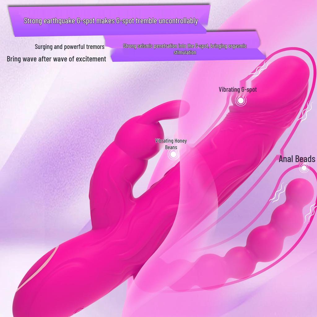 Triple-Motor Rabbit Vibrator with 10 Vibration Modes for G-Spot, Clitoral, and Nipple Stimulation with Anal Beads Massage