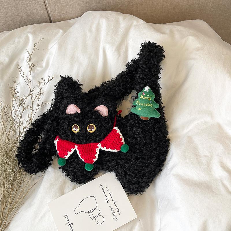 Niche design cute plush bag autumn and winter super cute cat messenger bag women's new shoulder armpit bag