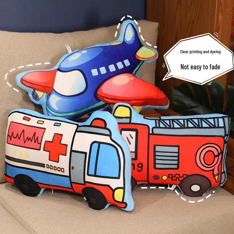Leuk Pluche Cartoon Voertuig Kussen - Spannend Graafmachine, Auto & Vliegtuig Ontwerp voor Vroege Educatie van Kinderen