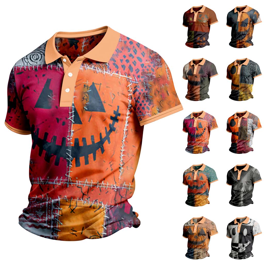 Men's Short Sleeve Casual Shirt with Halloween Print for Everyday Wear