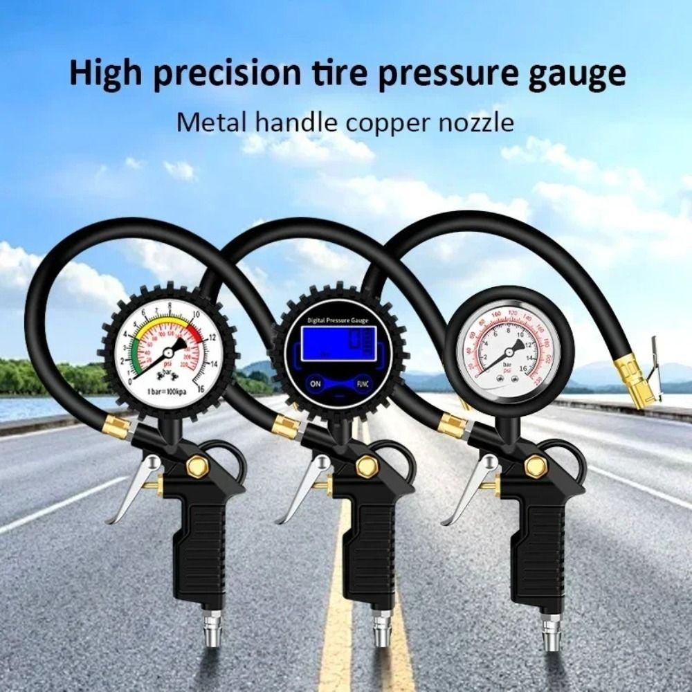 New Black Tire Pressure Gauge Flexible Hose Digital Air Pressure Gauge Tyre Inflator Car