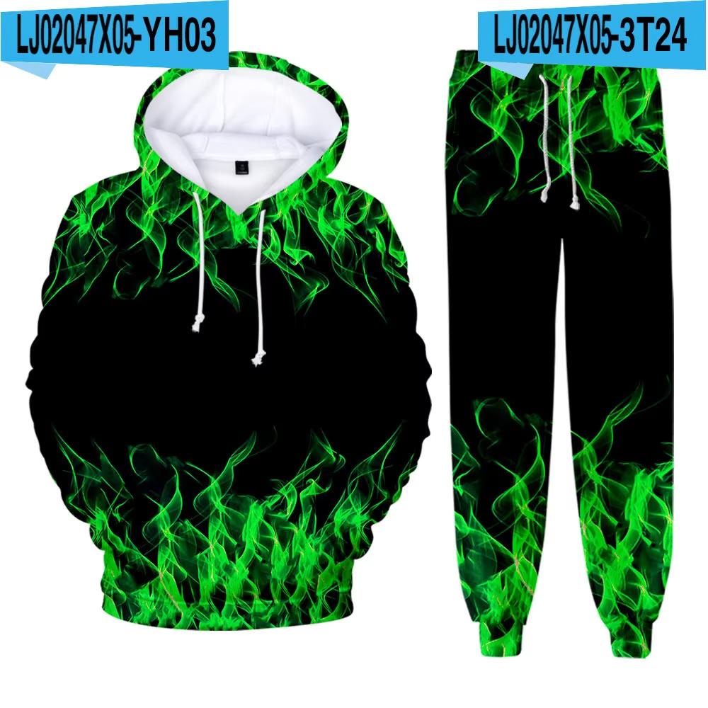 Men's Hoodie Pant Set Blue Flame 3d Print Sets Men Women Fashion Hoodie +Pants 2Pcs Sets Sports Casual Two Piece Tracksuit Suits