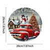 Vintage Metal Tin Sign Merry Christmas Snowman Red Truck 8x8 Inch Round Wall Decor Home Cafe Restaurant Holiday Gift