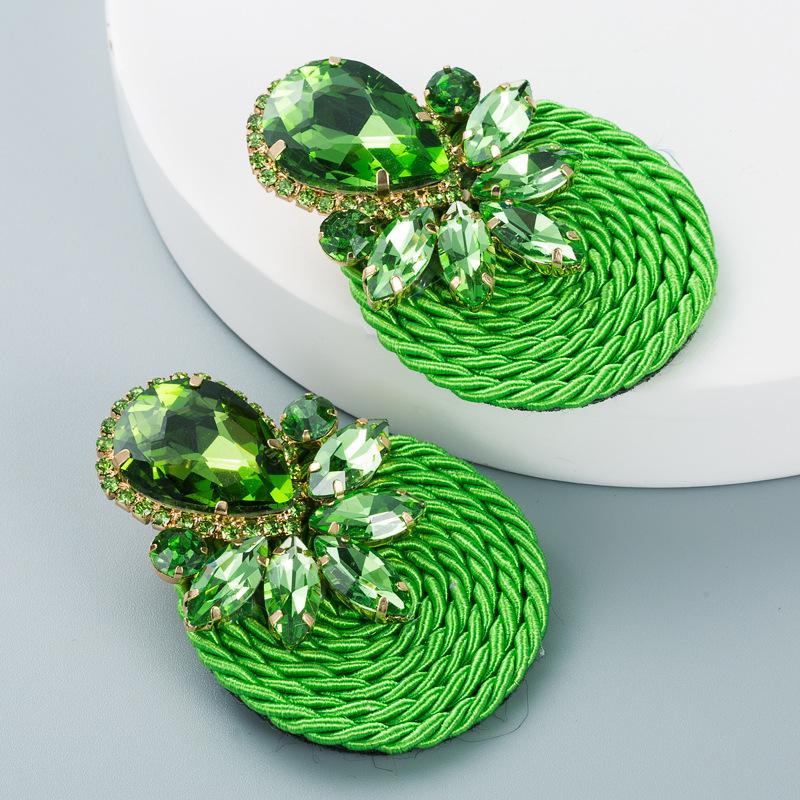 Personalized Design Large Water-drop Colored Glass Crystal Elastic Rope Woven Earrings for Women, Ear Pendants.