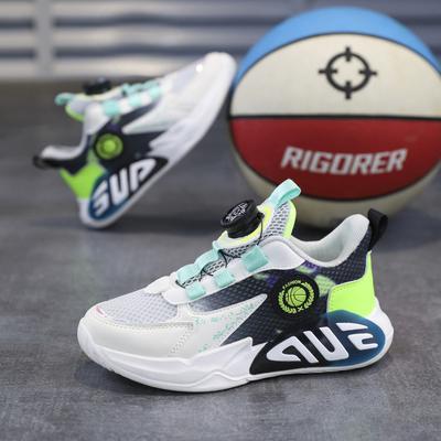 Modische Sportschuhe für Jungen und Mädchen, mittlere und ältere Kinder, Freizeit, drehbarer Knopf, Dämpfung, Laufschuhe, atmungsaktives Mesh, Basketball