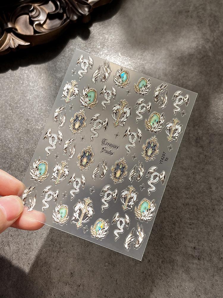 YITU Iridescent Light Luxury Snake Nail Stickers - Retro Shell Design with Adhesive Backing (Model YT4297)