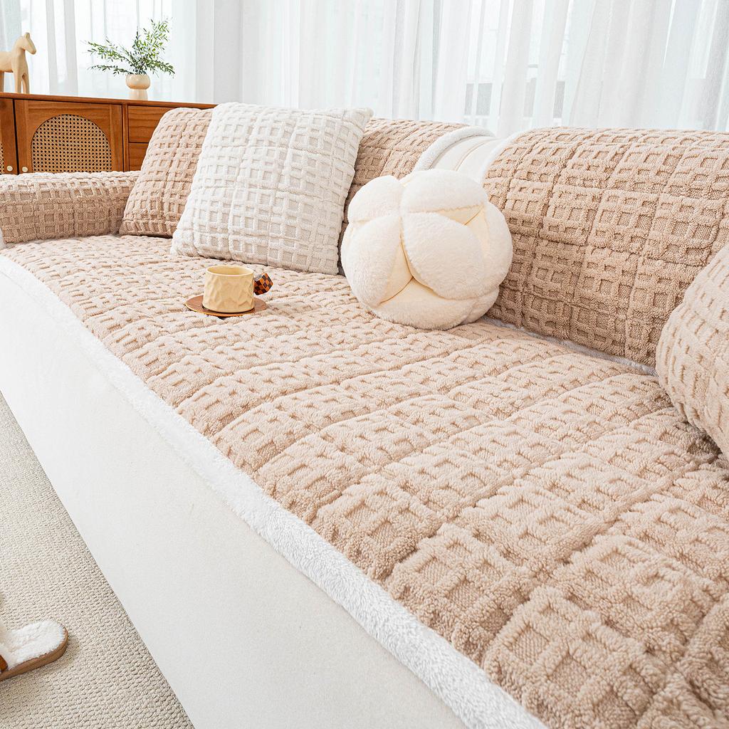 Thickened Sofa Cover Autumn Winter New Soft Cream Style Heat Retention Warm Fixed Non-Slip Durable Cushion One-Piece Sofa Cover