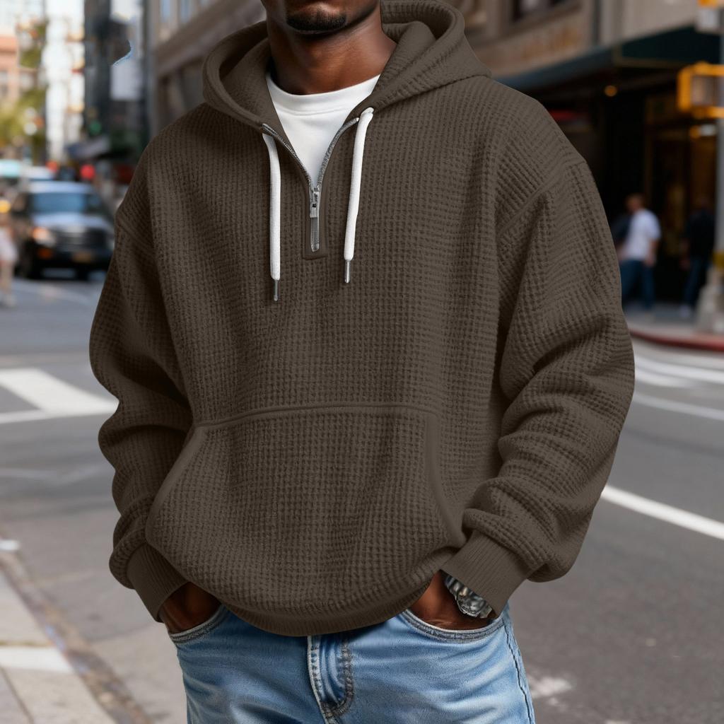 Men's Casual Solid Color Zipper Long Sleeve Hooded Sweatshirt, Everyday Zipper Casual Long Sleeve T-Shirt