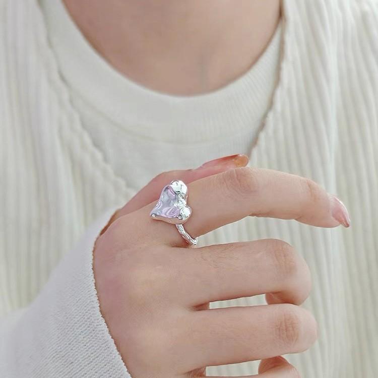 Korean Version Plain Ring Irregular 925 Sterling Silver Versatile Ring Women's Niche Ins Style Design Non-fading Combination Ring