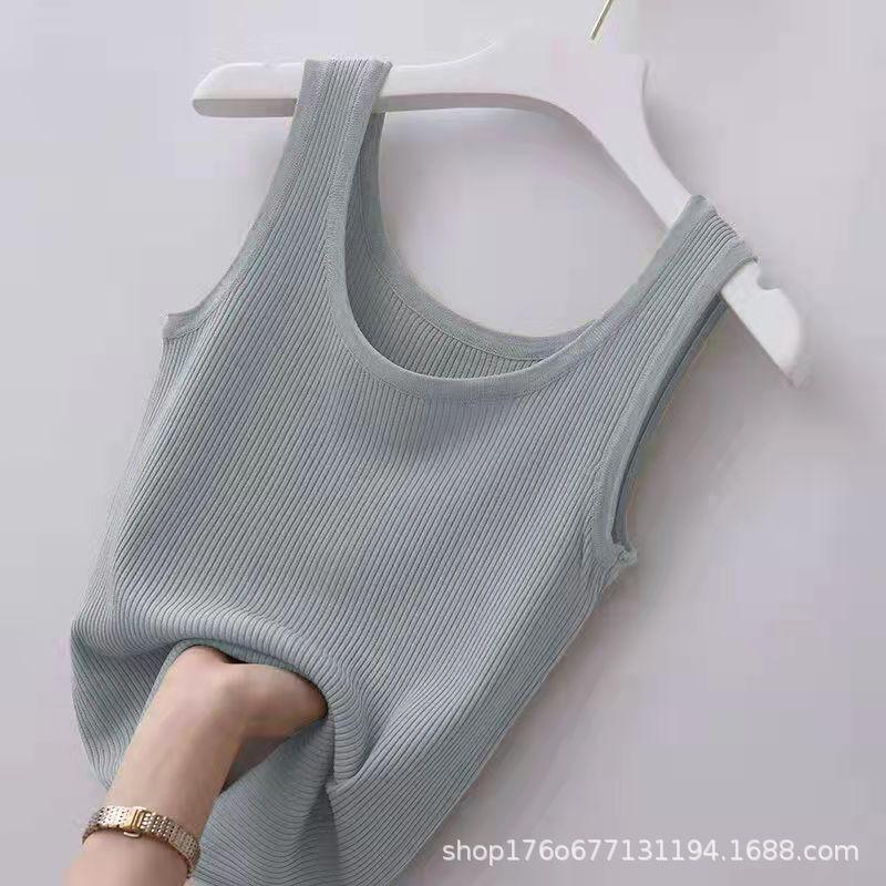 Ice Silk Threaded Sling Vest Slim Fit Inner Top Base Solid Color Simple Neck Sling Vest