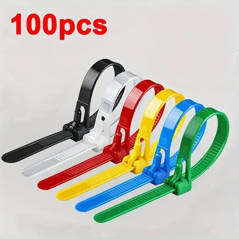 100PCS Reusable Cable Ties Self-locking Plastic Nylon Cable Tie Slipknot Cable Organizer Cable Tidy Lock Strap Zip Ties Binder
