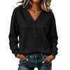 Women's Casual Long Sleeve Pullover Sweatshirt with V-Neck and Button, Loose Fit