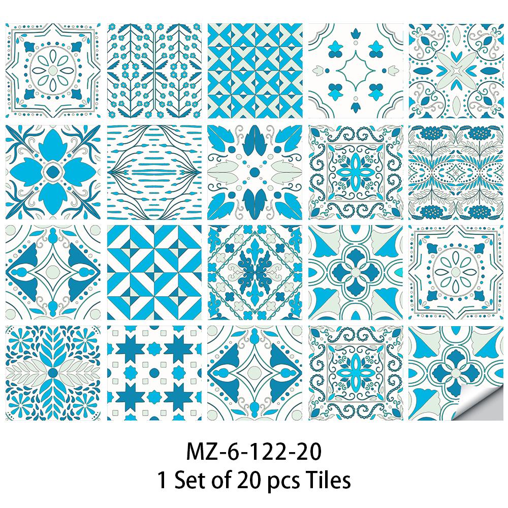 20 sztuk niebieskie kafelki naklejki ścienne kuchnia Backsplash szafa łazienka renowacja kredensu Peel & Stick wodoodporne artystyczne naklejki ścienne
