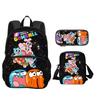 The Amazing World of Gumball Round Front Bag Backpack Pen Bag Shoulder Bag 3Pcs Set Cartoon Anime Printed Student Boys and Girls