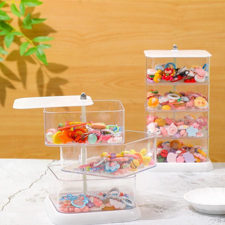 Korean Transparent Rotating Jewelry Storage Box for Hair Accessories, Earrings, Watches, and More
