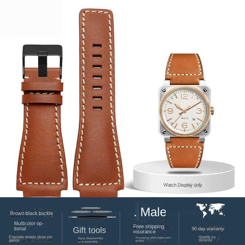 Für Bell Ross B&R BR-01 BR-03 Herren Echtes Leder Uhrenarmband Rindsleder 35-24mm Konvexes Silikonkautschuk Wasserdichtes Uhrenarmband Werkzeug