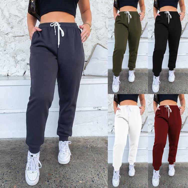 Pantaloni da ginnastica da donna elastici a vita alta per il tempo libero, isolanti, per primavera e autunno, tinta unita