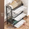 Multi-layer Kitchen Storage Rack for Bowls, Plates, Knives, and Chopsticks with Countertop Drain Functionality