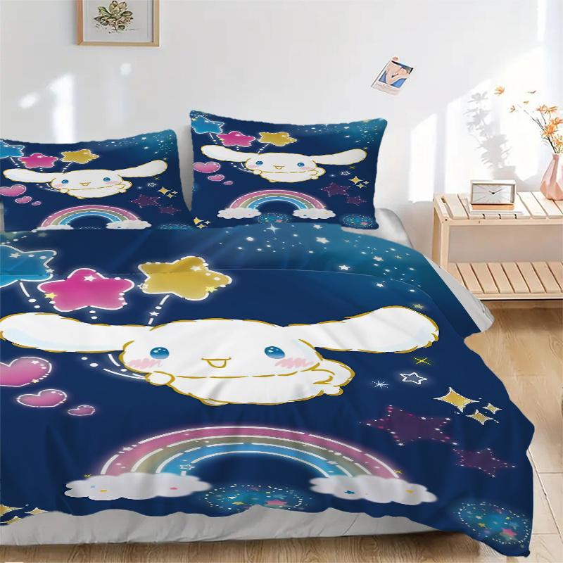 3pcs Rainbow Star Cinnamoroll Bedding Set - Includes Quilt Cover and Pillowcases, Suitable for All Seasons, Machine Washable - Ideal Gift fo
