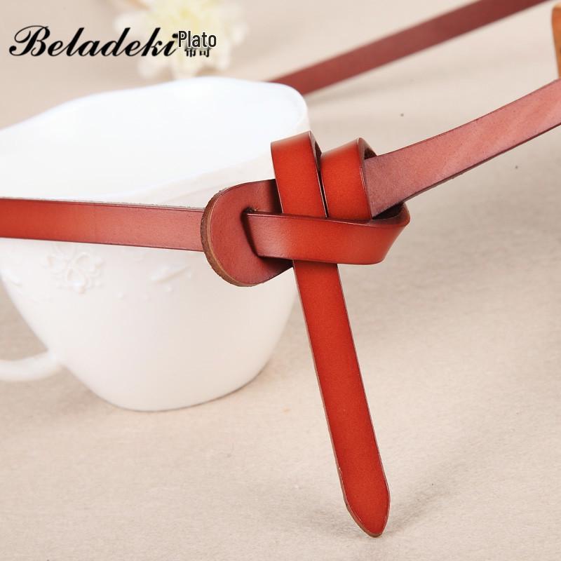 Plattichi Korean Retro Genuine Leather Ladies' Decorative Knotted Red Belt