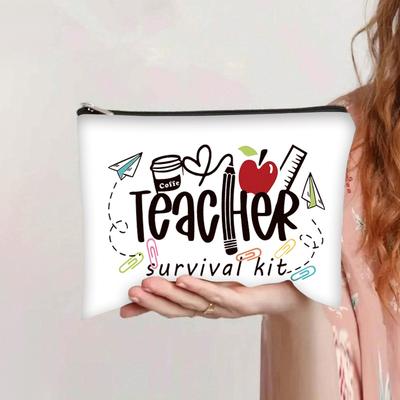 Printed Zipper Cosmetic Bag Women's Hand-held Toiletry Bag Simple and Fashionable Canvas Pencil Case Storage Bag