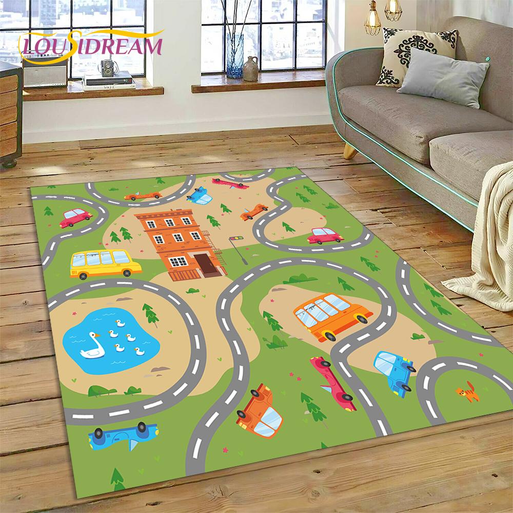 3D City Traffic Road Map Child PlayMat Highway Playroom Area Rug,Carpet Rug for Living Room Bedroom Sofa Doormat, Non-slip Gift