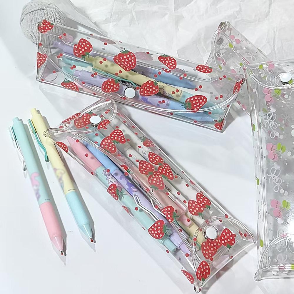 Strawberry cherry transparent pencil case, student universal life learning transparent stationery bag, pencil case