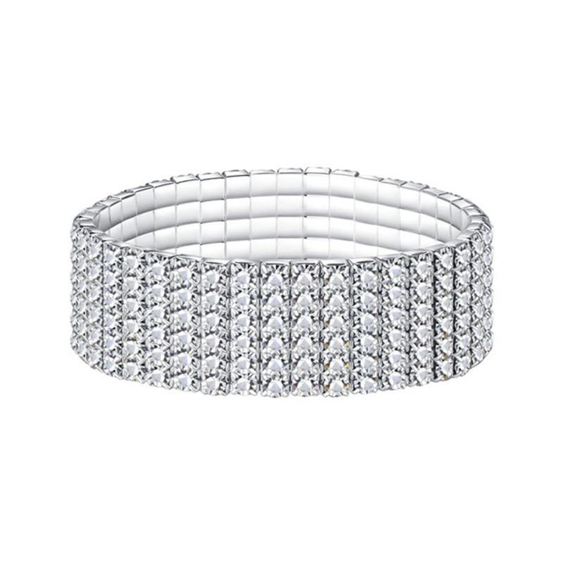 Fashion Jewelry Super Flash Multi-Row Diamond Bracelet Full Diamond Elastic Bracelet Bridal Rhinestone Bracelet