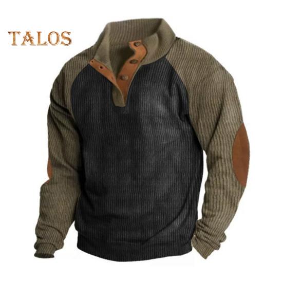 Spring Autumn Men Sweatshirt Colorblock Patchwork Retro Style Half-open Stand-up Collar Top Plus Size Loose Long Sleeves Top Daily Life Office