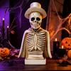 Desktop Ornament for Dark Style Decor Gothic Halloween Skull Sculpture with Top Hat And Cape, Spooky Resin Creepy Statue Holiday Skeleton Figurine LED